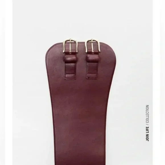 ZARA LEATHER SASH BELT BURGUNDY - Picture 4 of 5